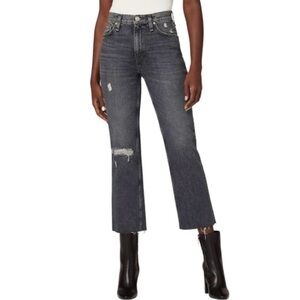 HUDSON Jeans Remi Straight Crop Jeans Black Wash Distressed Denim Size 30